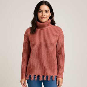 Almost Famous Knit Fringe Sweater Mauve Pink Acrylic Boho Women’s XL